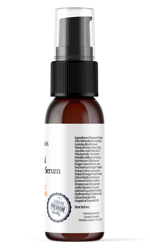 Vitamin C Facial Serum 20% with Hyaluronic Acid | 2oz Glass Bottle | Made With Real Plant Extracts | Gentle Hydration | Anti Aging