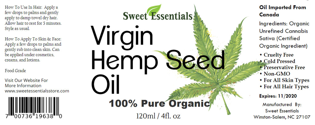 100% Pure Organic Hemp Seed Oil | Unrefined / Virgin | Imported From Canada | Food Grade