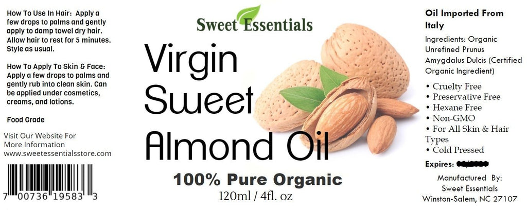 100% Pure Organic Sweet Almond Oil | Unrefined / Virgin | Imported From Italy