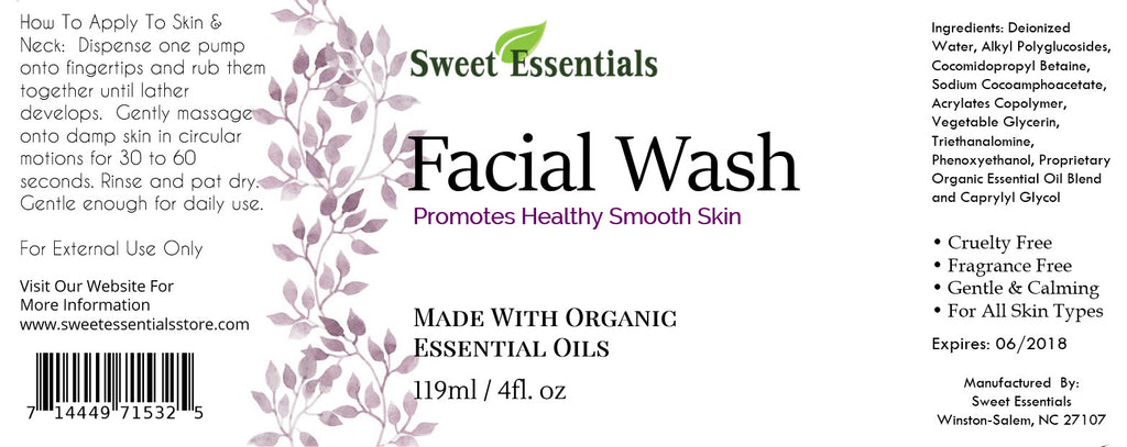Hydrating Facial Wash / Cleanser | 4oz Glass Bottle With Pump | Made With Organic Essentials Oils