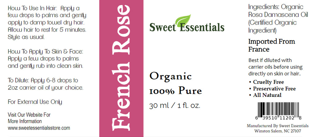 Organic French Rose Essential Oil - Rosa Damascena - Imported from France